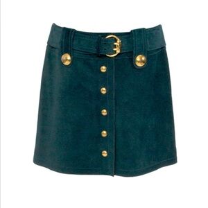 Gucci Fall 2008 forest green suede button up skirt brass hardware Orig $2200!